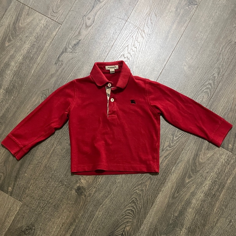Burberry Kids Red Long-Sleeve Polo Shirt